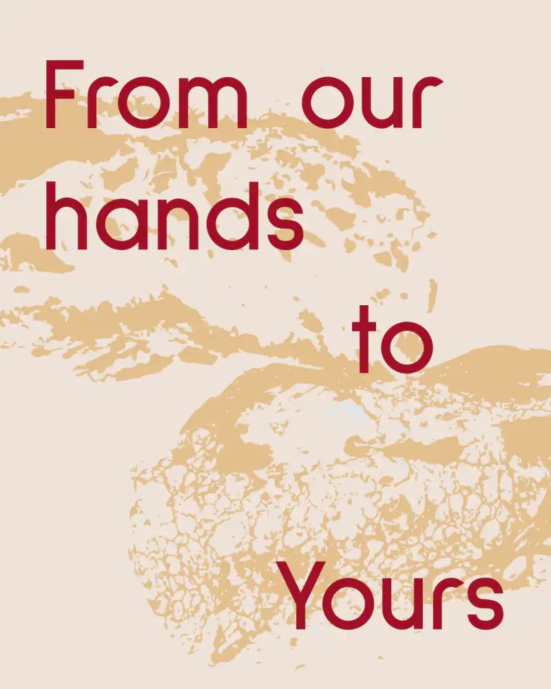 پوستر تراتوریا تهران با شعار From our hands to Yours روی بافت خمیر نان
